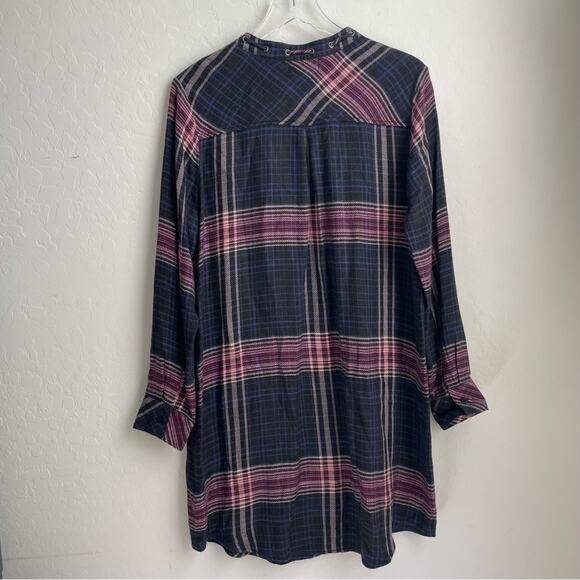 Cloth & Stone Plaid Tunic Shirt Dress Long Sleeve Knit Blue Pink L - Picture 10 of 12